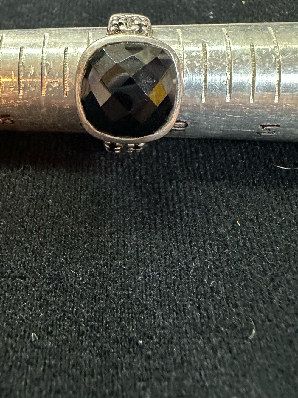 Sterling Silver Black Faceted Stone Ring - Elegant Women's Jewelry